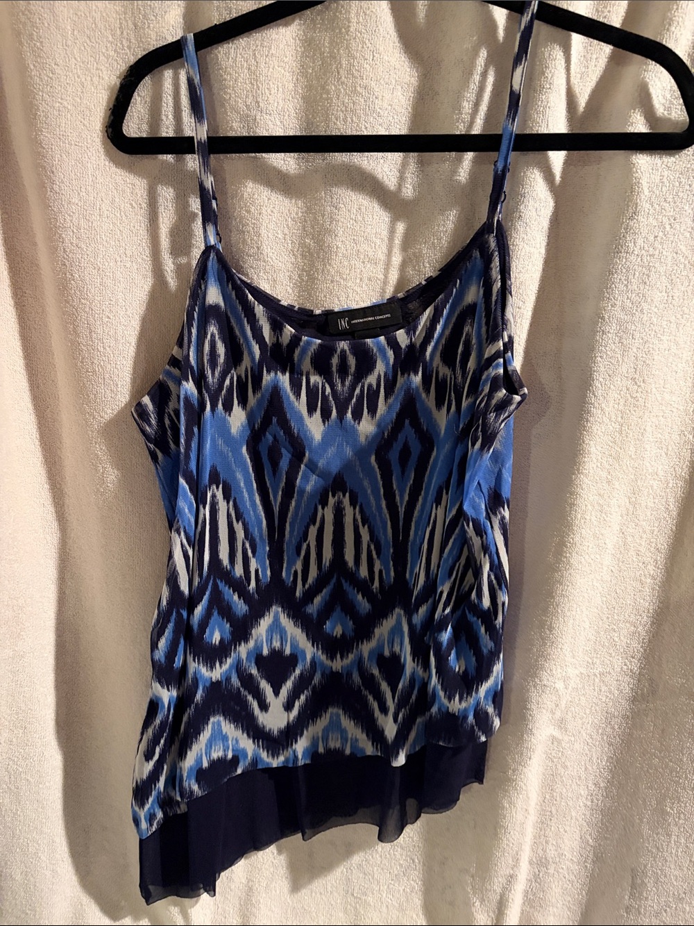 INC International Concepts Blue and White Patterned Asymmetrical Camisole